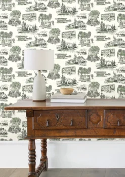 Toile Resource Library Modern Vista Toile Wallpaper - Green