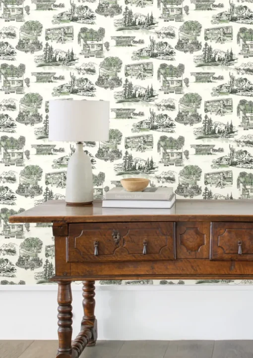Toile Resource Library Modern Vista Toile Wallpaper - Green