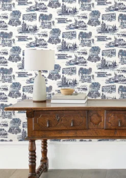 Toile Resource Library Modern Vista Toile Wallpaper - Blue