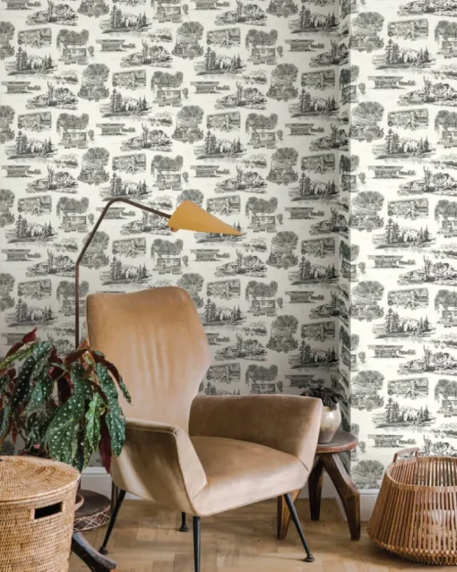 Toile Resource Library Modern Vista Toile Wallpaper - Black