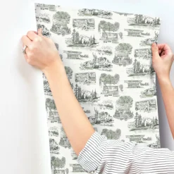 Toile Resource Library Modern Vista Toile Wallpaper - Green
