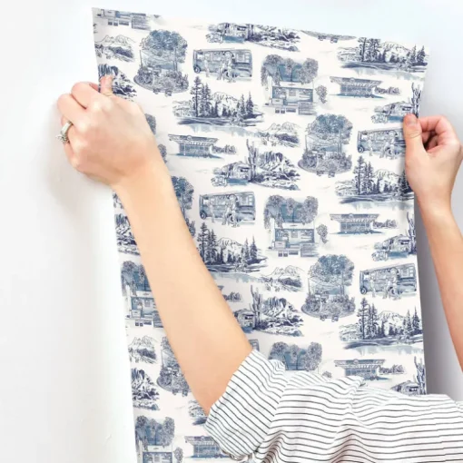 Toile Resource Library Modern Vista Toile Wallpaper - Blue