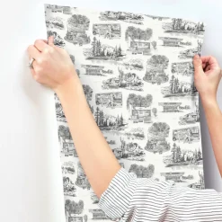 Toile Resource Library Modern Vista Toile Wallpaper - Black