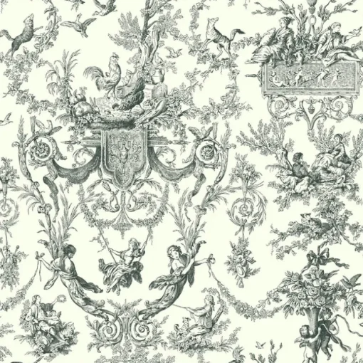 Toile Resource Library Old World Toile Wallpaper - Black
