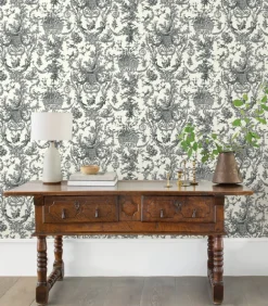 Toile Resource Library Old World Toile Wallpaper - Black