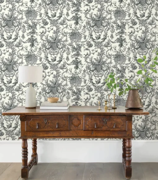 Toile Resource Library Old World Toile Wallpaper - Black