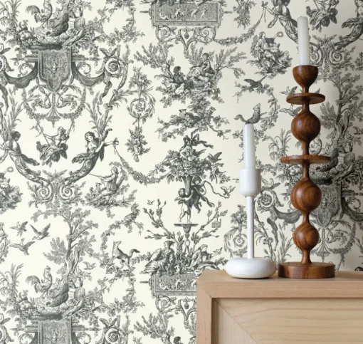 Toile Resource Library Old World Toile Wallpaper - Black