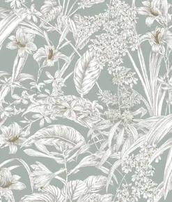 Toile Resource Library Orchid Conservatory Toile Wallpaper - Blue