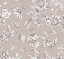 Toile Resource Library Passion Flower Toile Wallpaper - Purple
