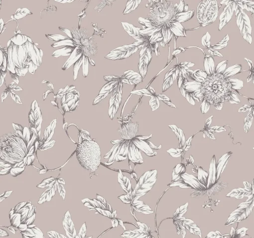 Toile Resource Library Passion Flower Toile Wallpaper - Purple