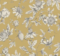 Toile Resource Library Passion Flower Toile Wallpaper - Yellow