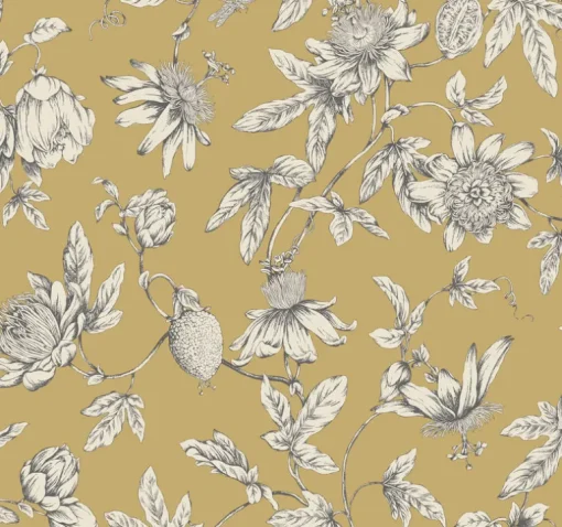 Toile Resource Library Passion Flower Toile Wallpaper - Yellow