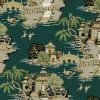 Toile Resource Library Pagoda And Sampan Scenic Wallpaper - Green