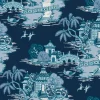 Toile Resource Library Pagoda And Sampan Scenic Wallpaper - Blue