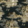 Toile Resource Library Pagoda And Sampan Scenic Wallpaper - Black