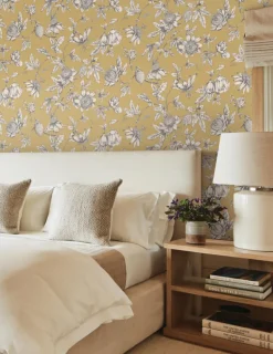 Toile Resource Library Passion Flower Toile Wallpaper - Yellow