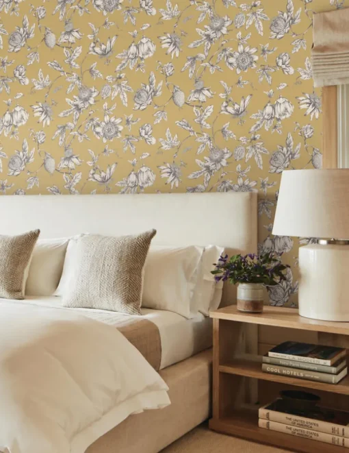 Toile Resource Library Passion Flower Toile Wallpaper - Yellow