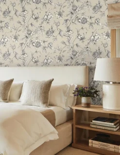 Toile Resource Library Passion Flower Toile Wallpaper - Brown