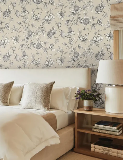 Toile Resource Library Passion Flower Toile Wallpaper - Brown