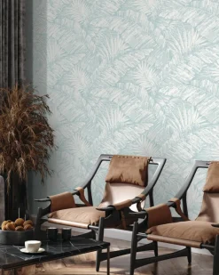 Toile Resource Library Palm Cove Toile Wallpaper - Blue