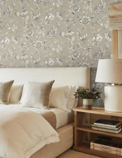 Toile Resource Library Passion Flower Toile Wallpaper - Brown