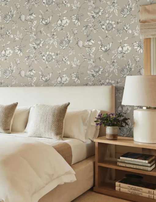 Toile Resource Library Passion Flower Toile Wallpaper - Brown