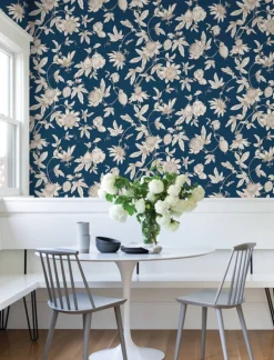 Toile Resource Library Passion Flower Toile Wallpaper - Blue