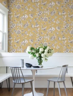 Toile Resource Library Passion Flower Toile Wallpaper - Yellow