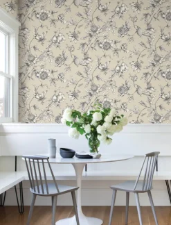 Toile Resource Library Passion Flower Toile Wallpaper - Brown