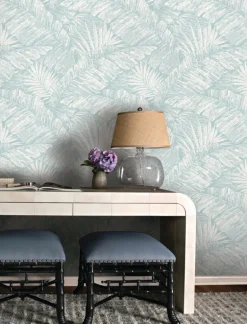 Toile Resource Library Palm Cove Toile Wallpaper - Blue