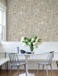 Toile Resource Library Passion Flower Toile Wallpaper - Brown