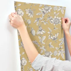 Toile Resource Library Passion Flower Toile Wallpaper - Yellow