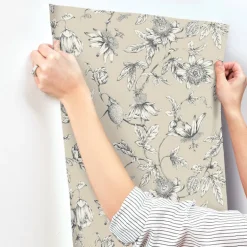 Toile Resource Library Passion Flower Toile Wallpaper - Brown