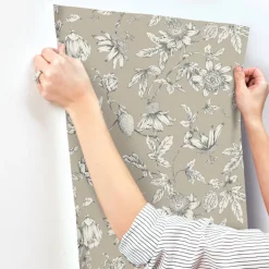Toile Resource Library Passion Flower Toile Wallpaper - Brown