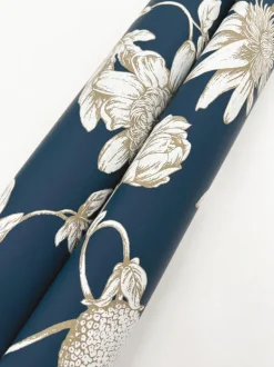 Toile Resource Library Passion Flower Toile Wallpaper - Blue