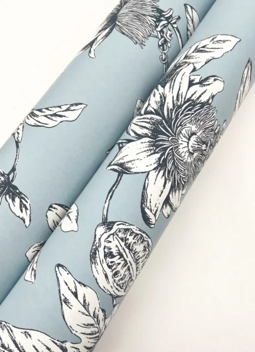 Toile Resource Library Passion Flower Toile Wallpaper - Blue