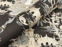 Toile Resource Library Pagoda And Sampan Scenic Wallpaper - Black