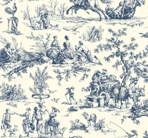 Toile Resource Library Seasons Toile Wallpaper - Blue