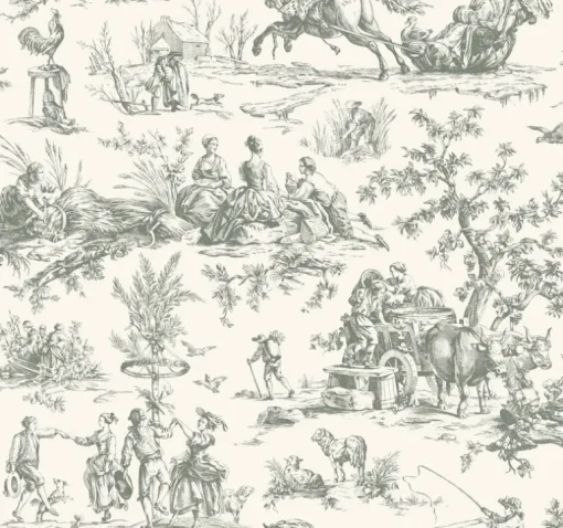 Toile Resource Library Seasons Toile Wallpaper - Gray