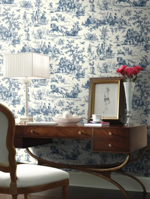 Toile Resource Library Seasons Toile Wallpaper - Blue