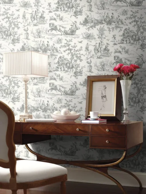 Toile Resource Library Seasons Toile Wallpaper - Gray
