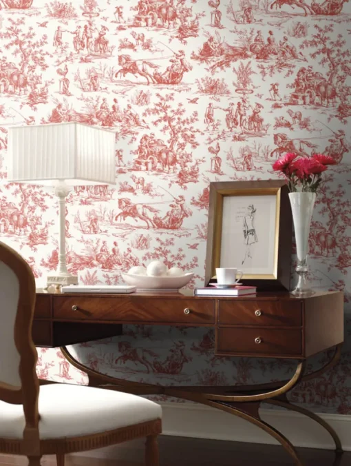 Toile Resource Library Seasons Toile Wallpaper - Red