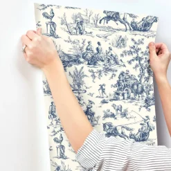 Toile Resource Library Seasons Toile Wallpaper - Blue