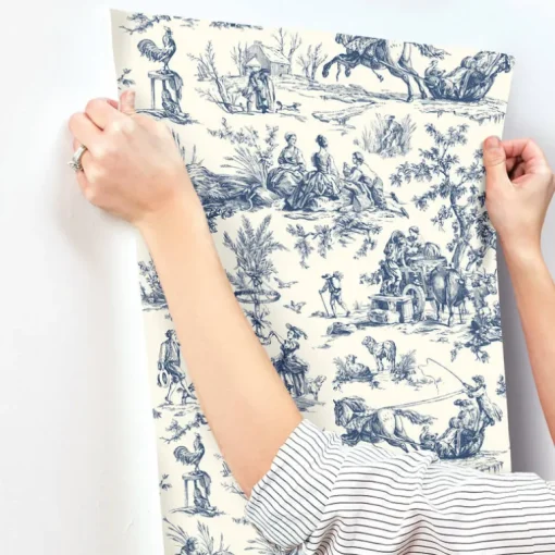 Toile Resource Library Seasons Toile Wallpaper - Blue