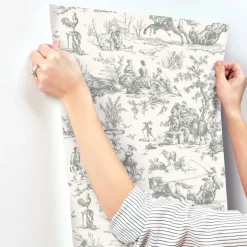 Toile Resource Library Seasons Toile Wallpaper - Gray