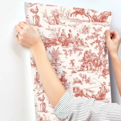 Toile Resource Library Seasons Toile Wallpaper - Red