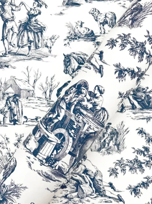 Toile Resource Library Seasons Toile Wallpaper - Blue