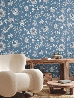 Toile Resource Library Sutton Wallpaper - Blue
