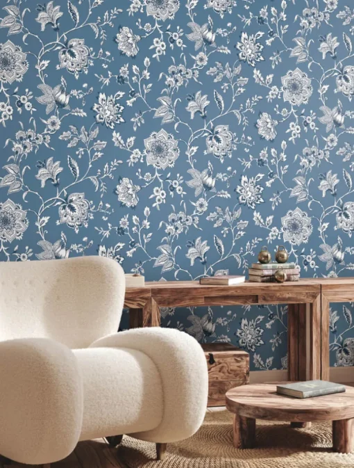Toile Resource Library Sutton Wallpaper - Blue