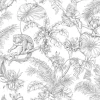 Toile Resource Library Tropical Sketch Toile Wallpaper - Gray